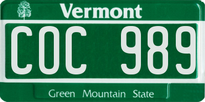 VT license plate COC989