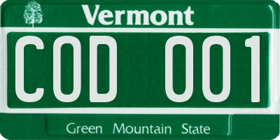 VT license plate COD001