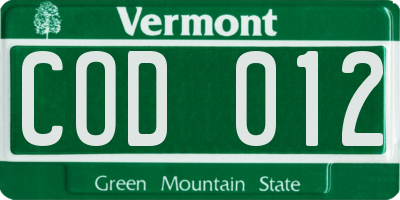 VT license plate COD012