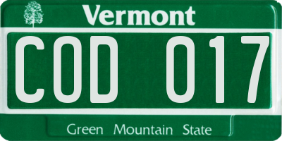 VT license plate COD017