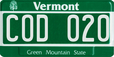 VT license plate COD020