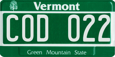 VT license plate COD022