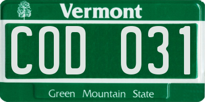 VT license plate COD031