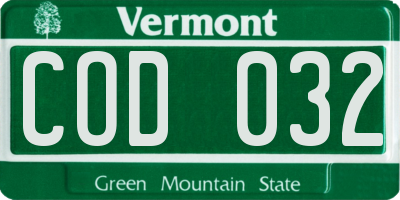 VT license plate COD032