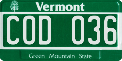 VT license plate COD036