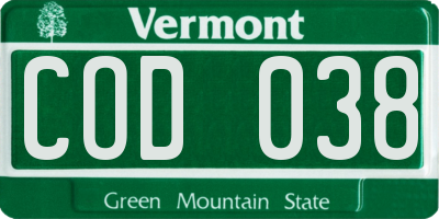 VT license plate COD038