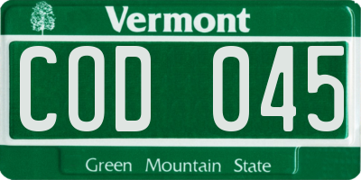VT license plate COD045