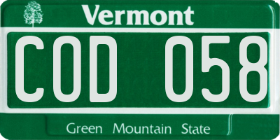VT license plate COD058