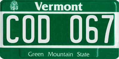 VT license plate COD067
