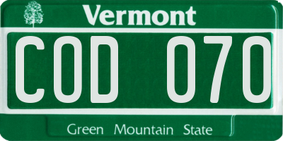 VT license plate COD070
