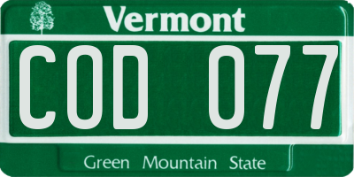 VT license plate COD077