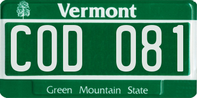 VT license plate COD081