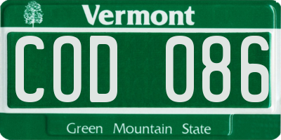 VT license plate COD086