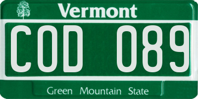 VT license plate COD089