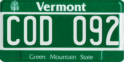 VT license plate COD092