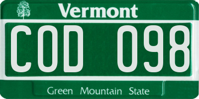 VT license plate COD098