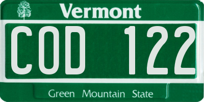 VT license plate COD122