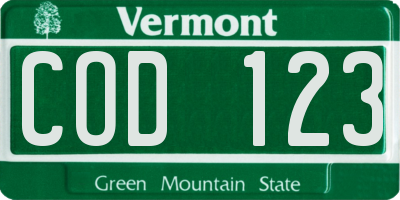 VT license plate COD123