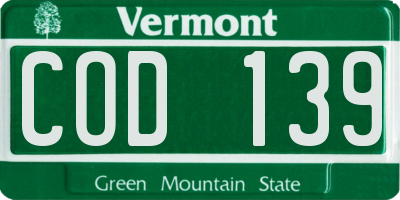 VT license plate COD139