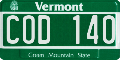 VT license plate COD140