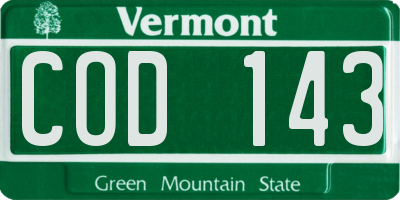 VT license plate COD143
