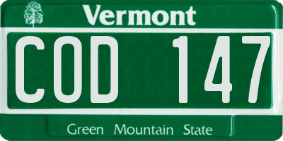 VT license plate COD147