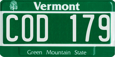 VT license plate COD179