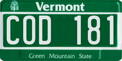 VT license plate COD181