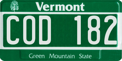 VT license plate COD182