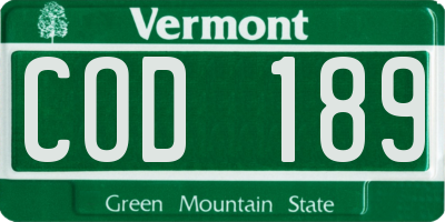 VT license plate COD189