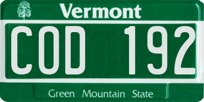 VT license plate COD192