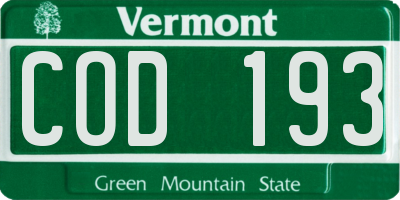VT license plate COD193