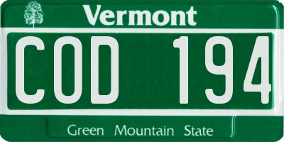 VT license plate COD194