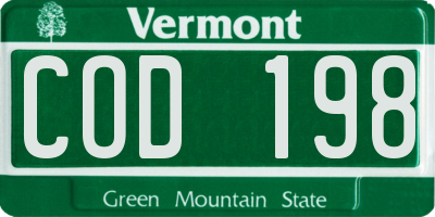 VT license plate COD198