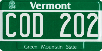 VT license plate COD202