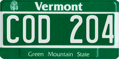 VT license plate COD204