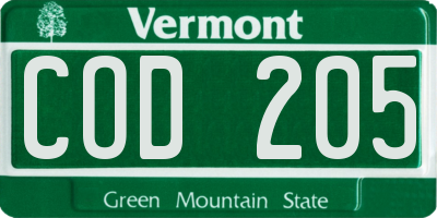 VT license plate COD205
