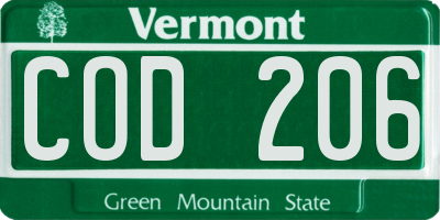 VT license plate COD206