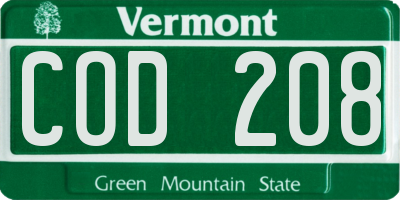 VT license plate COD208