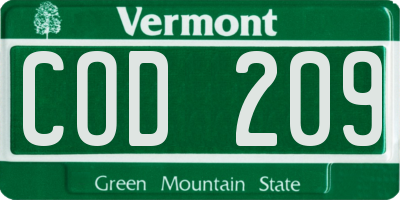 VT license plate COD209