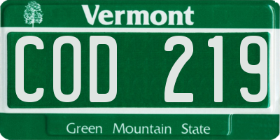 VT license plate COD219