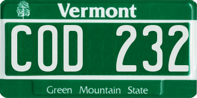 VT license plate COD232