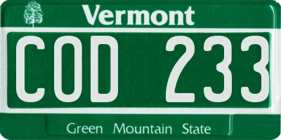 VT license plate COD233
