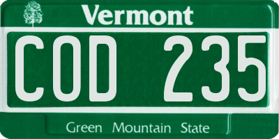 VT license plate COD235