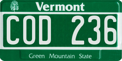 VT license plate COD236