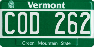 VT license plate COD262