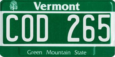 VT license plate COD265