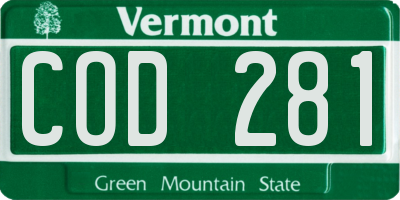 VT license plate COD281