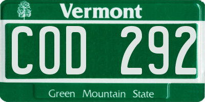 VT license plate COD292