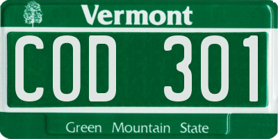 VT license plate COD301
